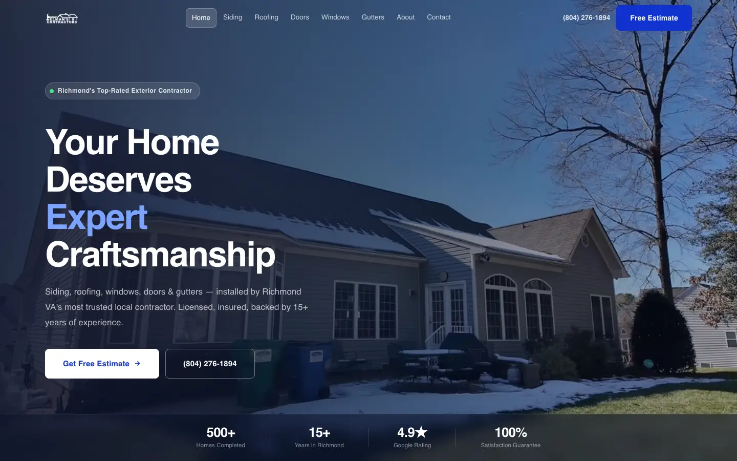 Elman's Contractors website after the Social Bulls redesign